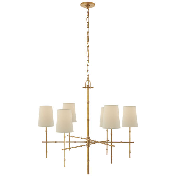 Grenol Medium Modern Bamboo Chandelier in Hand-Rubbed Antique Brass with Natural Percale Shades by Studio VC, image 1