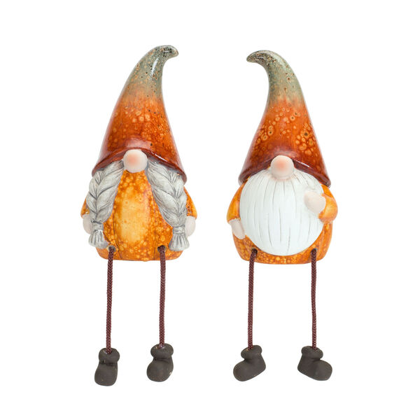 Orange Pumpkin Gnome with Dangle Legs Holiday Figurine, Set of Two, image 1