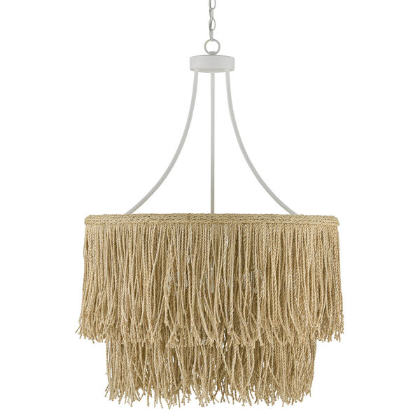 Samoa Gesso White and Abaca Rope Four-Light Chandelier, image 3