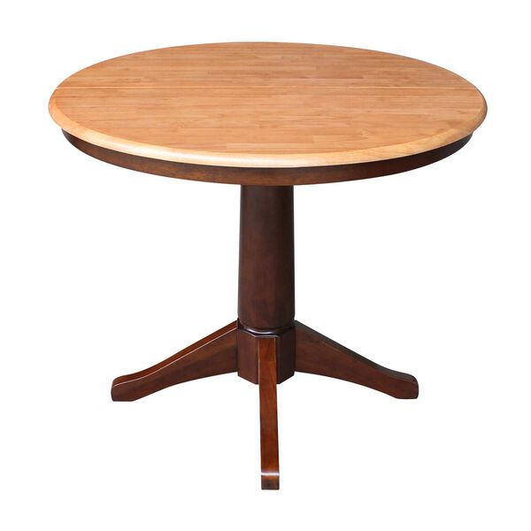 Cinnamon and Espresso Round Pedestal Dining Table with 12-Inch Leaf, image 3