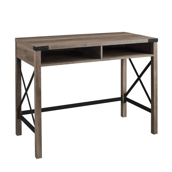 Gray and Black 42-Inch Metal and Wood Desk, image 1