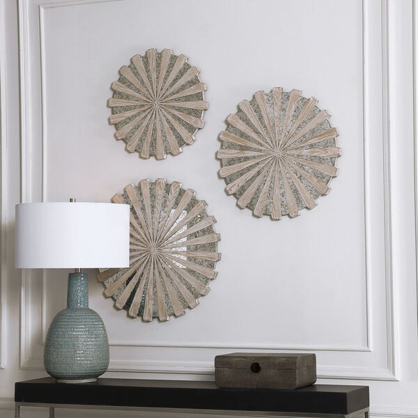 Daisies Brown 23-Inch Mirrored Circular Wall Decor, Set of 3, image 1