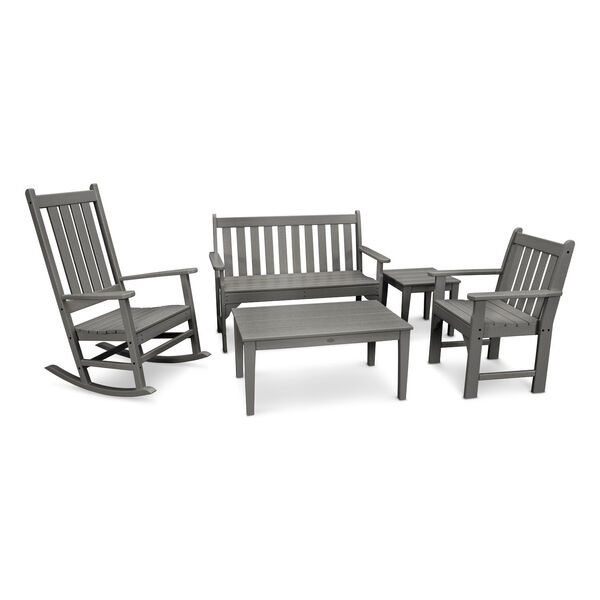 Vineyard Slate Grey Bench and Rocking Chair Set, 5-Piece, image 1