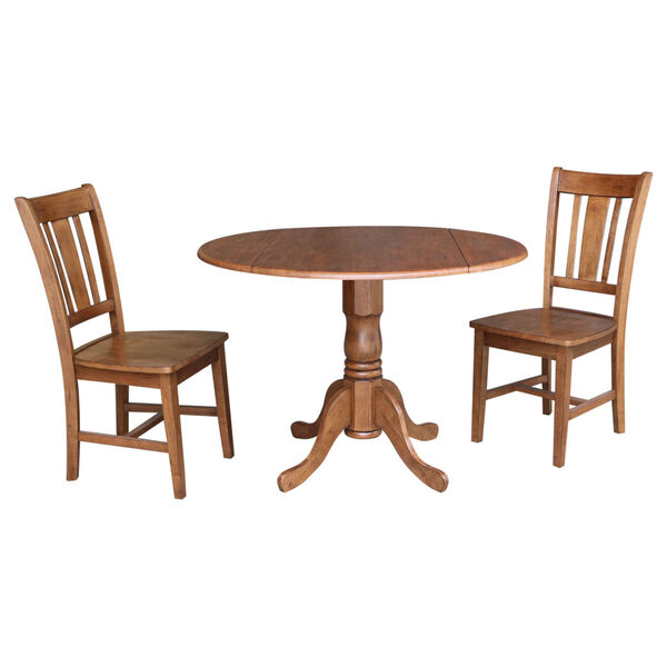 San Remo Distressed Oak 42-Inch Dual Drop Leaf Pedestal Table with Two Side Chair, image 1