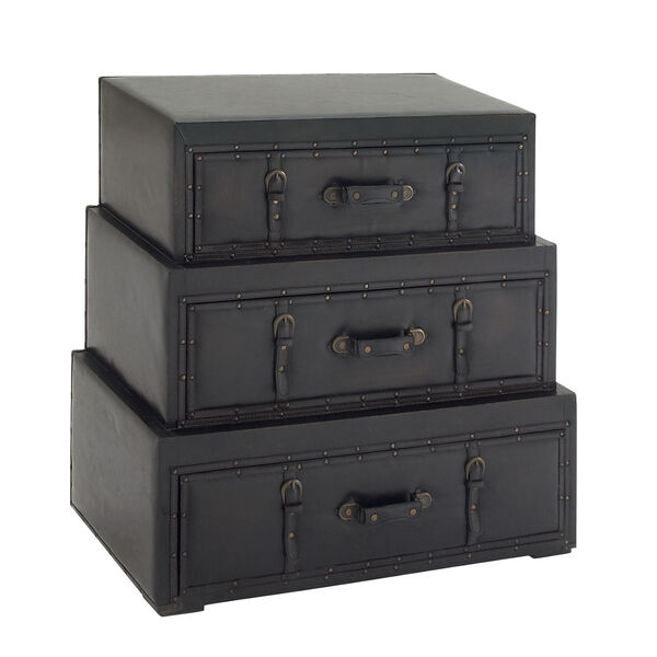 Black Faux Leather and Wood Traditional Chest, image 5