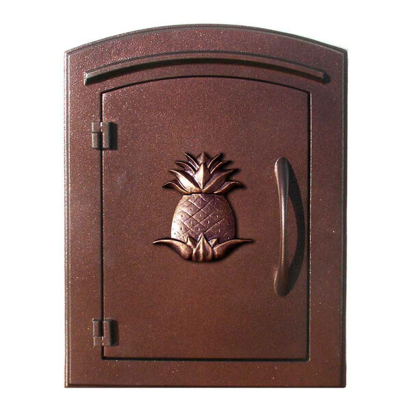 Manchester Antique Copper Security Drop Chute Mailbox with Decorative Pineapple Logo, image 1