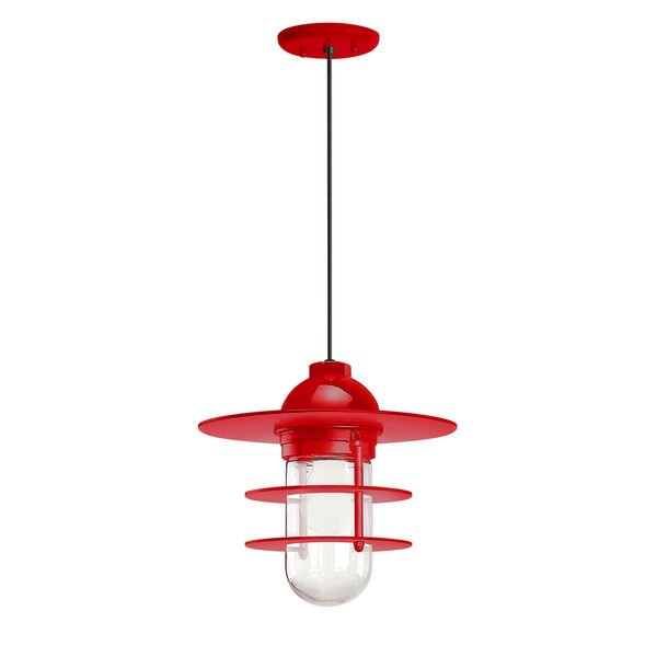 Retro Industrial Red One-Light Outdoor Flat Pendant, image 1