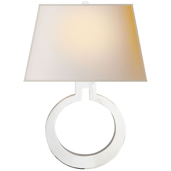 Ring Form Large Wall Sconce in Polished Nickel with Natural Paper Shade by Chapman and Myers, image 1