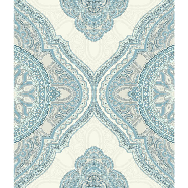 Filigree Paisley Medallion Blue Wallpaper - SAMPLE SWATCH ONLY, image 1