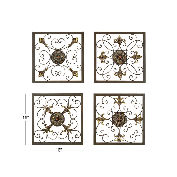 Brown Metal Scroll Pattern Wall Decor, Set of 4, image 3