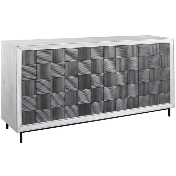 Checkerboard White and Gray Four-Door Cabinet, image 1