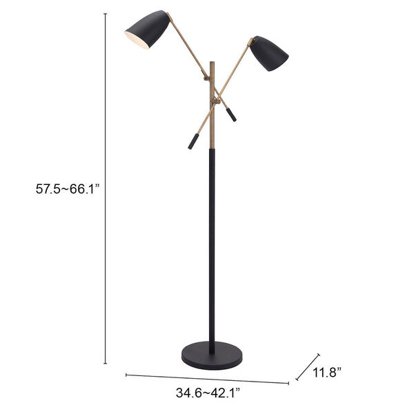 Tanner Matte Black and Brass Two-Light Floor Lamp, image 5