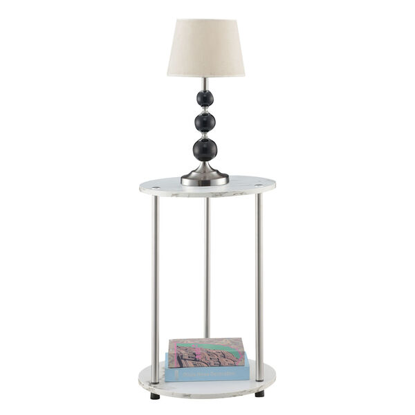 Design2Go Faux White Marble and Chrome Two-Tier Round End Table, image 3