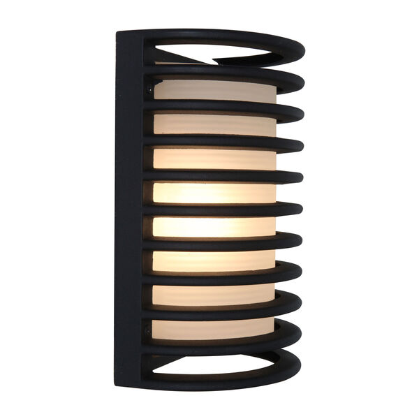 Bermuda Black LED 11-Inch Outdoor Wall Sconce with Ribbed Frosted Glass Shade, image 1