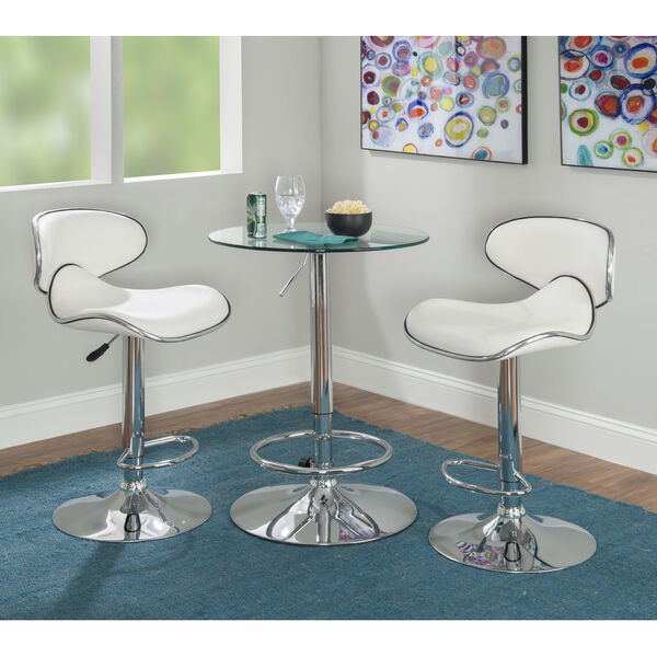 Jenna Chrome and White Adjustable Pub Table Set, 3-Piece, image 2
