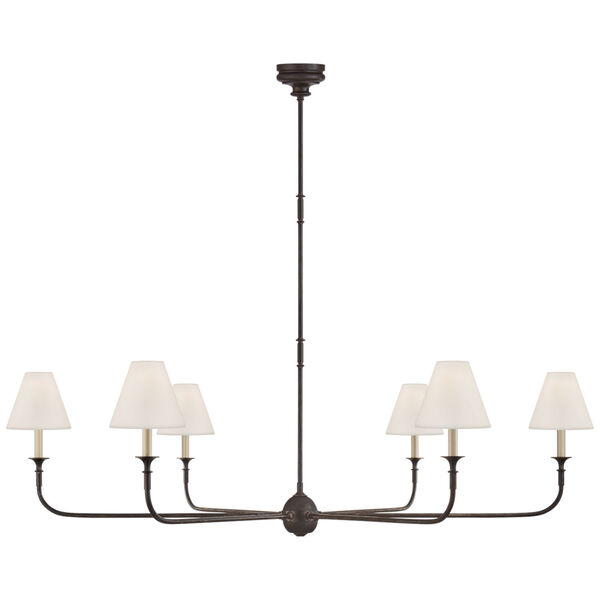 Piaf Grande Chandelier in Aged Iron and Ebonized Oak with Linen Shades by Thomas O'Brien, image 1