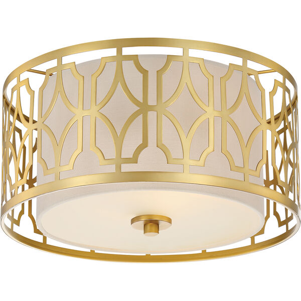 Filigree Natural Brass Two-Light Flush Mount with Beige Linen Shade, image 1