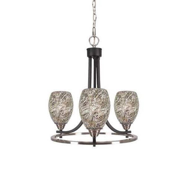 Paramount Matte Black Brushed Nickel Three-Light Chandelier with Natural Fusion Glass, image 1