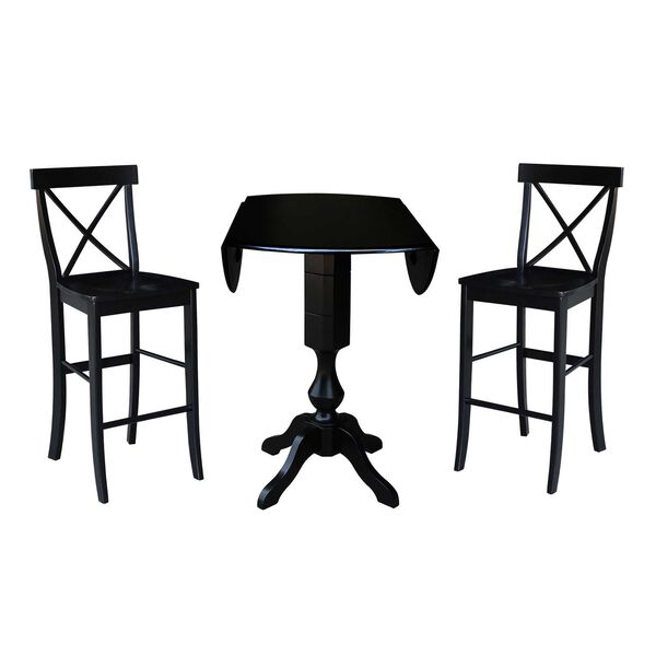 Black Round Pedestal Bar Height Table with X-Back Stools, 3-Piece, image 2