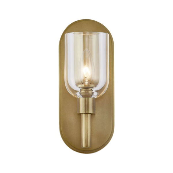 Lucian Vintage Brass One-Light Bath Vanity with Clear Crystal Glass Shade, image 1