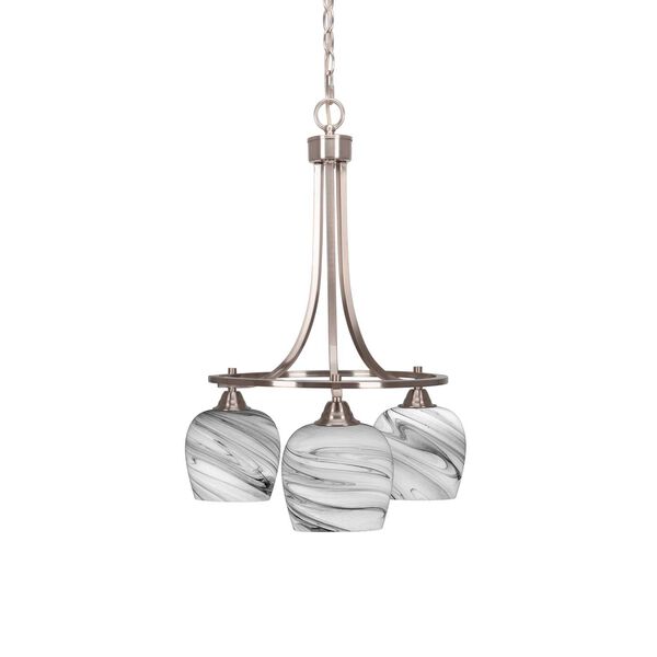 Paramount Brushed Nickel Three-Light Downlight Chandelier with Six-Inch Onyx Swirl Glass, image 1