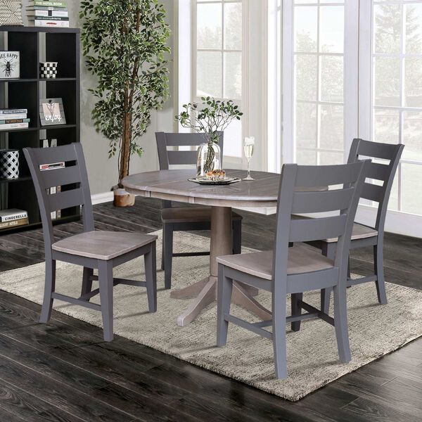 Parawood I Washed Gray Clay Taupe 36-Inch  Round Extension Dining Table with Four Chairs, image 2