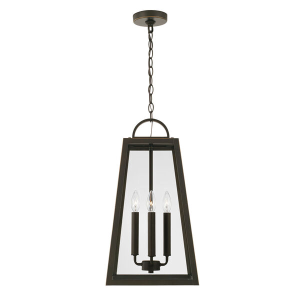 Leighton Oiled Bronze Four-Light Outdoor Hanging Lantern Pendant with Clear Glass, image 2