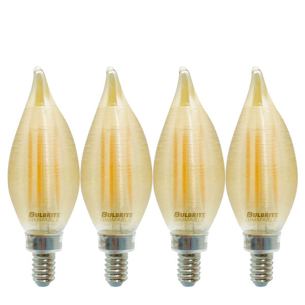 Pack of 4 Amber Glass C11 LED Candelabra E12 Dimmable 4W 2100K Spunlite Filament Light Bulb, image 1