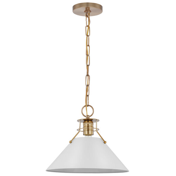 Outpost Matte White and Burnished Brass 13-Inch One-Light Pendant, image 1