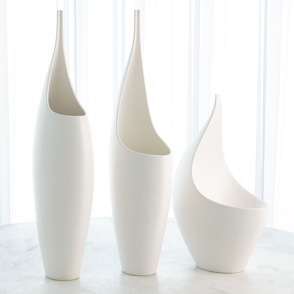 White Curved Low Stem Vase, image 4