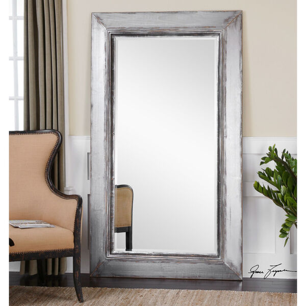 Lucanus Distressed Aged Silver and Natural Wood Mirror, image 1