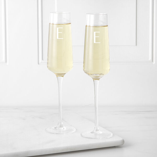 Personalized 9.5 oz. Champagne Estate Glasses, Letter E, Set of 2, image 1