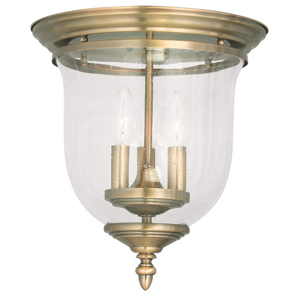 Legacy Antique Hand Blown Brass Clear Seeded Glass Three Light Ceiling Mount, image 1
