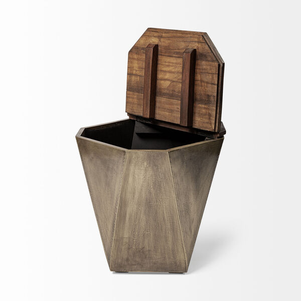 Esagono II Brass and Natural Wood Hexagonal End Table, image 3