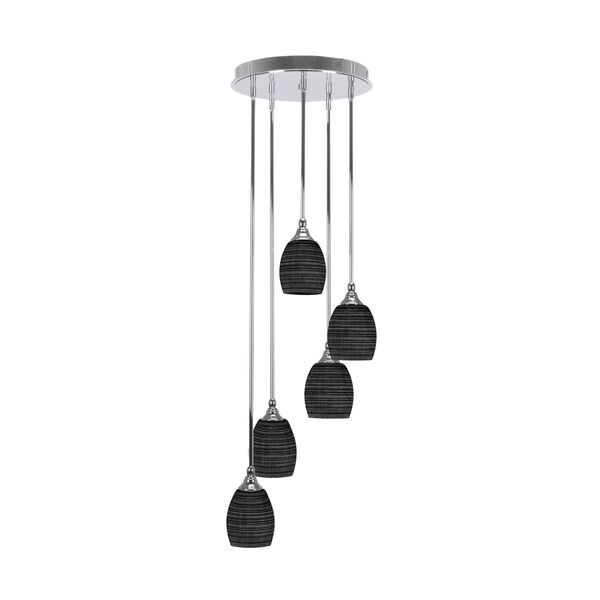 Empire Chrome Five-Light Cluster Pendant with Five-Inch Black Matrix Glass Shade, image 1