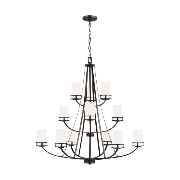 Robie Bronze 12-Light Chandelier with Etched White Inside Shade, image 1