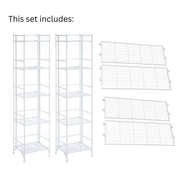 Xtra Storage White Five-Tier Folding Metal Shelves with Set of Four Deluxe Extension Shelves, image 5