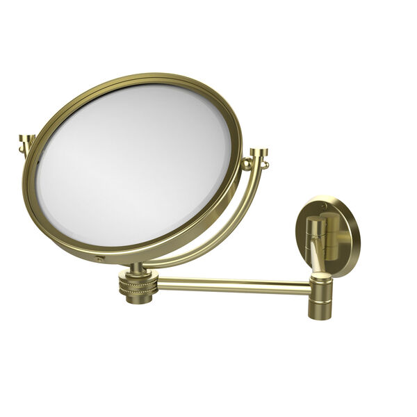 8 Inch Wall Mounted Extending Make-Up Mirror 2X Magnification with Dotted Accent, Satin Brass, image 1