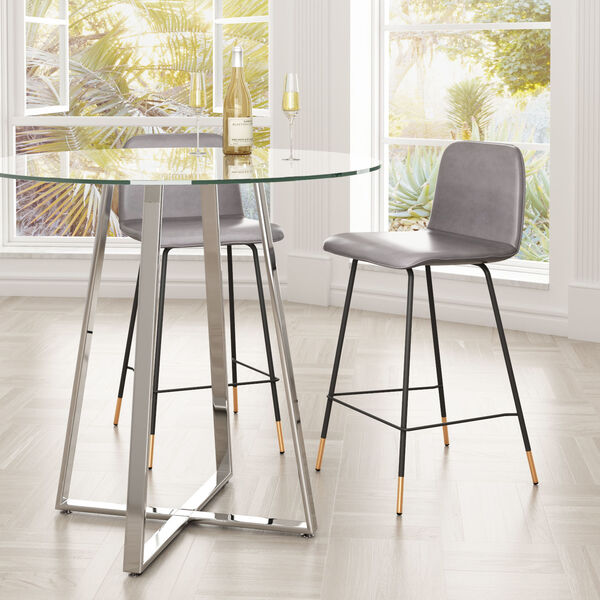 Var Gray, Black and Gold Counter Height Bar Stool, image 2