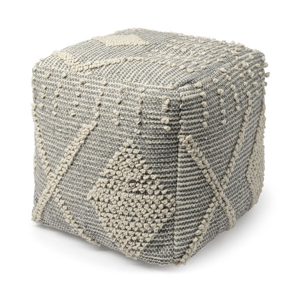 Brinket Gray and Cream Polyester Handwoven Square Pouf, image 1