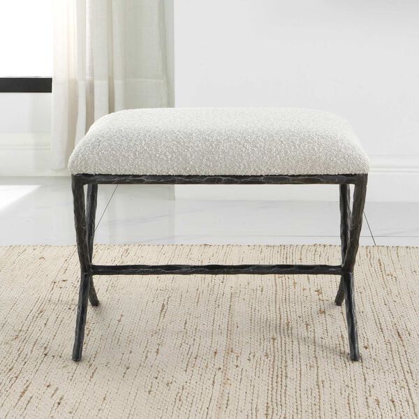 Brisby Distressed Charcoal and Warm Gray Fabric Small Bench, image 4