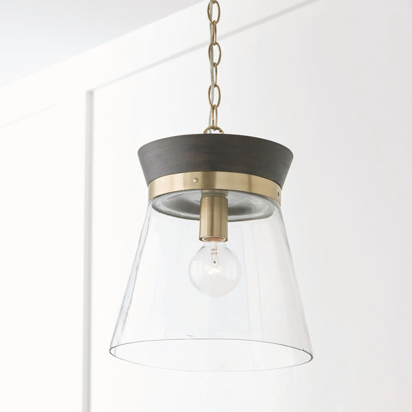 Finn Black Stain and Matte Brass One-Light Pendant with Clear Glass, image 3