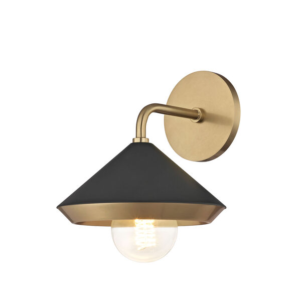 Marnie Aged Brass 8-Inch One-Light Wall Sconce with Black Shade, image 1