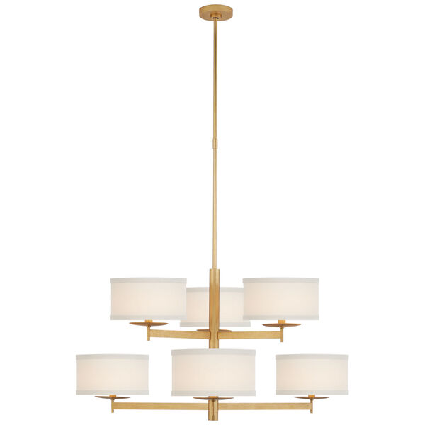Walker Medium Two Tier Chandelier in Gild with Cream Linen Shades by kate spade new york, image 1