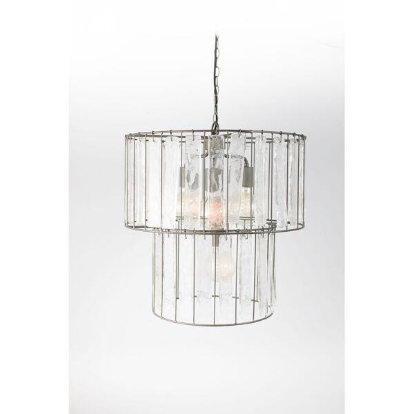 Bronze Two Tiered Round One-Light Pendant with Clear Glass Chimes, image 1