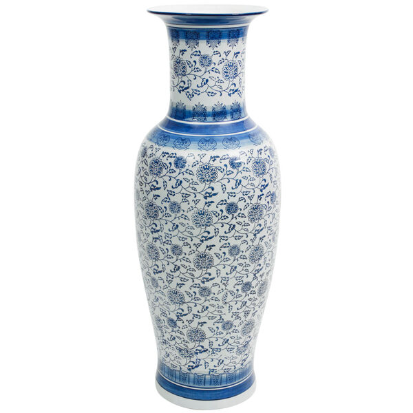Floral Blue and White Porcelain Tung Chi Vase, image 2