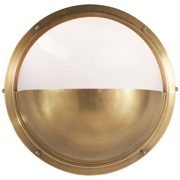 Pelham Medium Moon Light in Hand-Rubbed Antique Brass with White Glass by Thomas O'Brien, image 1