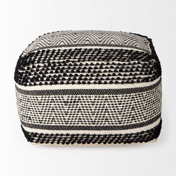 Garima Black and White Wool and Cotton Patterned Pouf, image 4