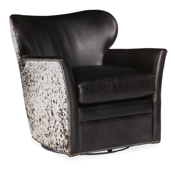 Kato Black Swivel Chair with Salt Pepper Hair on Hide, image 1
