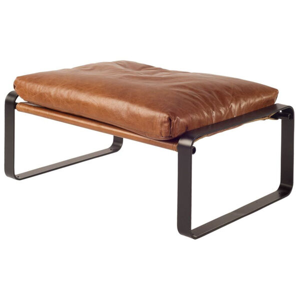Hornet II Brown Leather and Black Ottoman, image 1